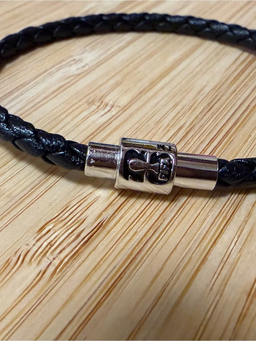 Fifa World Cup Black Braided Leather Men's Bracelet with Silver Clasp